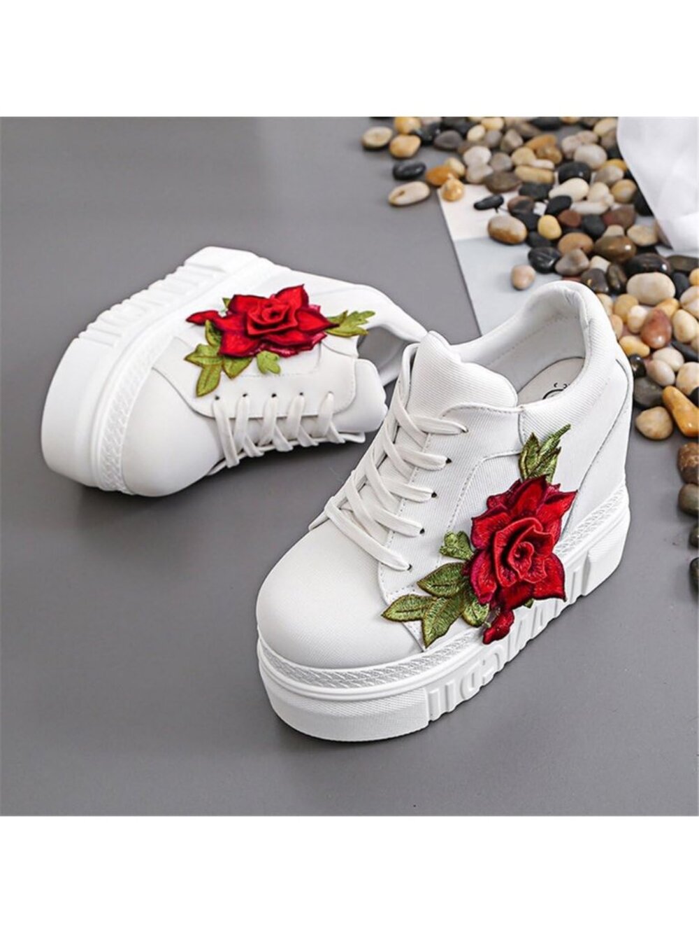 Women's White Canvas Fabric Rubber Sole High Wedge Heel Brides Wedding Shoes - Picture 5 of 5